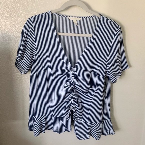 H&M Blue White Striped Cinched Blouse Top - Picture 1 of 5
